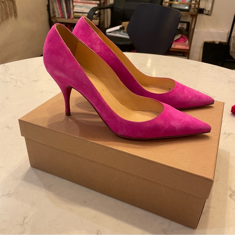 Christian Louboutin 🩷 Clare 80 Suede Pointed Toe Pump in Diva Hot Pink Size 36.5